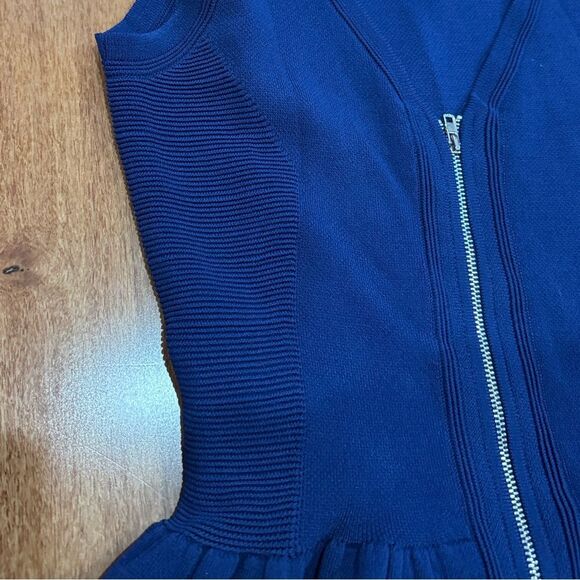 Sandro Paris Savage Blue Sleeveless Knit Stretch Fit & Flare Zip-Front Dress 1 - Picture 5 of 12